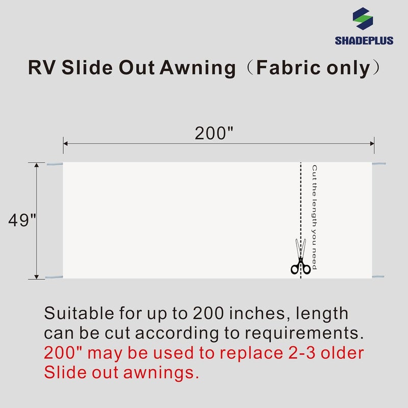 SHADEPLUS RV Slide Out Awning Fabric Replacement RV Slide Topper Universal Slide Topper Awning Fabric Replacement for 5th Wheel RVs, Travel Trailers and Motorhomes (49" x 200", White Fabric Only) - Image 2
